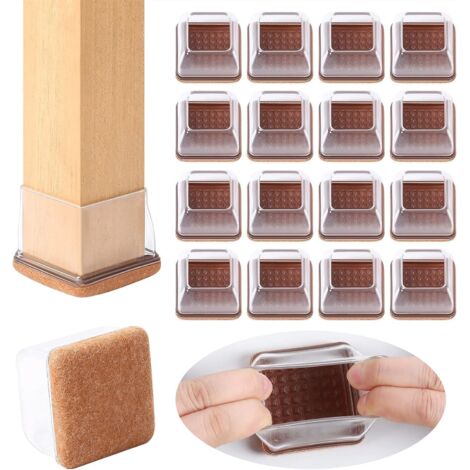 Protection Pied de Chaise, 32 pièces Capuchons de Protection de Sol carrés en Silicone Transparent pour Pieds de Chaise avec Feutre, en Silicone, sans Rayures, sans Bruit (1/5)