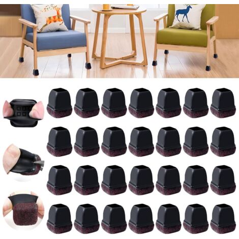 Protection Pied de Chaise, 20-28mm Silicone Patins pour Chaises en Silicone avec Feutre épaissi, 32 pièces Noir Petit Patin de Chaise Protections Tampon de Sol, réduire Les Rayures (1/5)