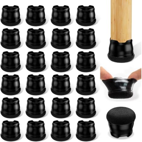 Protection Pied de Chaise 24 Pièces,Patins pour Chaises en Silicone avec Feutre épaissi,pour sols en Bois Dur et carrelage, Reduire Le Bruit éviter Les Rayures - Rond Noir M(26-30mm) (1/5)