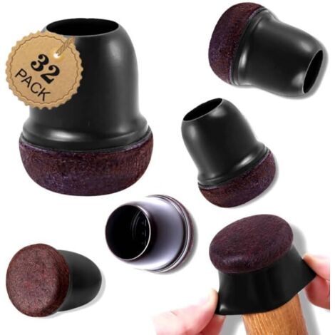 Protection Pied de Chaise, 12-20mm Patins pour Chaises en Silicone avec Feutre épaissi, 32 pièces Noir Petit Patin de Chaise Protections Tampon de Sol, réduire Les Rayures (1/5)