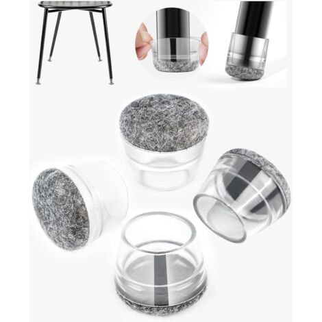 Protection Pied de Chaise 24 Pièces,Patins pour Chaises en Silicone avec Feutre épaissi,pour sols en Bois Dur et carrelage, Reduire Le Bruit éviter Les Rayures - Rond Gris S(21-25mm) (1/5)