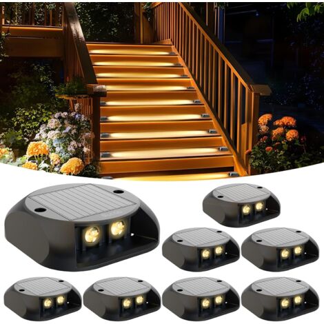 Set of 8 solar garden lights - Warm white lighting IP65 - Pressure resistant - 3 tons - For stairs, garden, step, patio, front door (1/5)