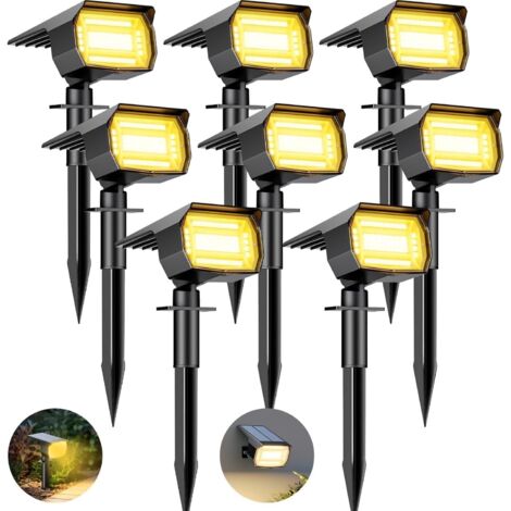 Set of 8 Outdoor Solar Spotlights, 72 LED Waterproof IP65 Solar Lights, Solar Lights with 3 Lighting Modes, 120° Adjustable Outdoor Solar Floodlight for Garden, Driveway, and Path, Warm White (1/5)