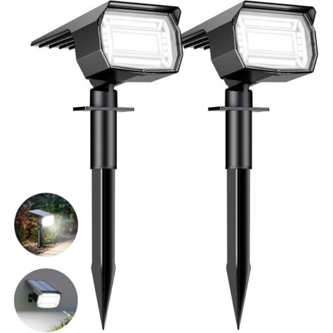 Set of 2 Outdoor Solar Spotlights, 72 LED Waterproof IP65 Solar Lights, Solar Lights with 3 Lighting Modes, 120° Adjustable Outdoor Solar Floodlight for Garden, Driveway, Path, Cool White (1/5)