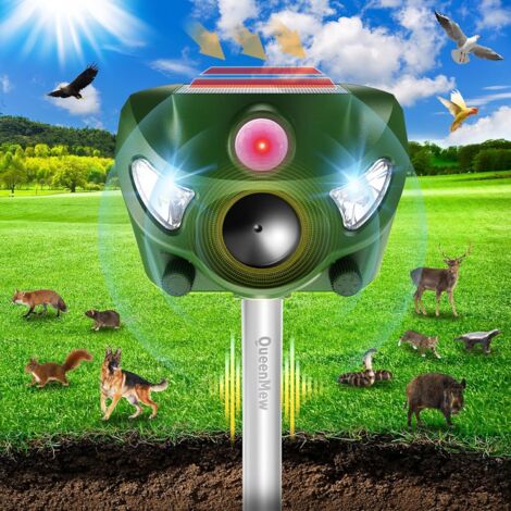 Repulsif Chat Exterieur, 5 Modes Repulsif Chat Ultrason, Repulsif Chat Exterieur Solaire de 26 Pieds avec Alarme Sonore et Lumières Flash pour Chien, Cerf, Renard, Lapin, Écureuil, Oiseau (1/5)