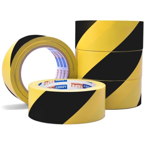 Ruban de Signalisation de Marquage de d'avertissement Hazard Ruban de Signalisation au Sol PVC Jaune et Noir 50mm x 32 m, 5Rouleaux (1/5)