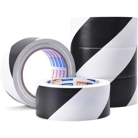 Ruban de Signalisation de Marquage de d'avertissement Hazard Ruban de Signalisation au Sol PVC noir et blanc 50mm x 32 m, 5Rouleaux (1/5)