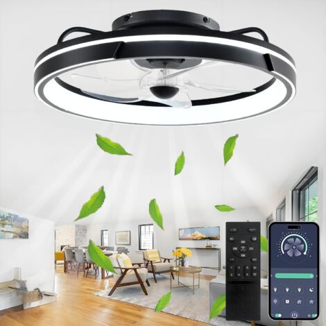 Ventilateur de Plafond Silencieux Avec Lumiere, 64W Dimmable Plafonnier Ventilateur LED, Lustre Salon LED Design à vortex Avec Télécommande et APP, 6 Vitesses, Réversible, Minuterie, Noir