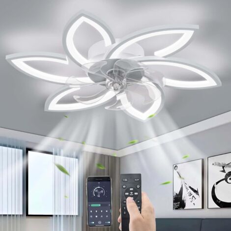 Sourdine Ventilateur de plafond avec lumière avec télécommande, LED Dimmable Lampe de plafond Moderne Ventilateur de plafond pour Salon Chambre à coucher, Réglable 6 vitesses, Blanc 78CM (1/5)