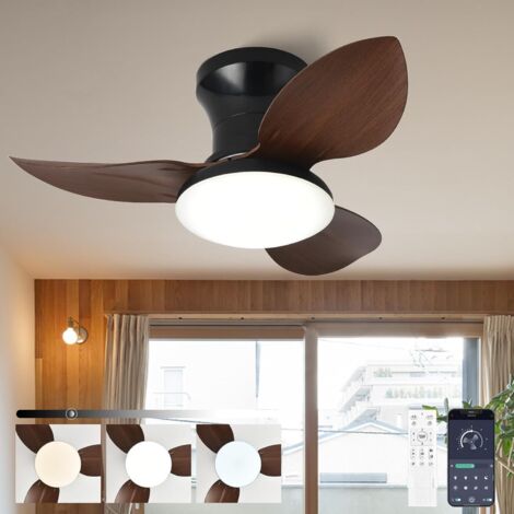 Ventilateur De Plafond Silencieux Avec Lumiere Et Telecommande, Lustre Avec Ventilateur 3 Pales, Dimmable, DC Motor 6 Vitesses, Ventilo Plafond LED Pour Salon, Bureau, Chambre-Black Woodgrain65cm