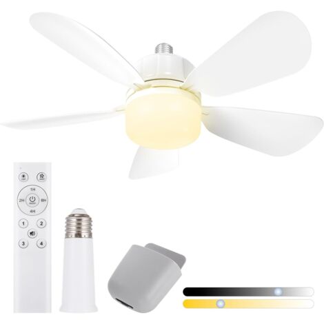 50CM Ventilateur à Douille avec E27 Base, Ventilateur de Plafond avec Lumières et Télécommande, Ventilateur à Douille à Lumière LED pour Salle de Bain, Cuisine, Chambre et Garage, 1 Pack (1/5)