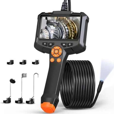 Caméra Endoscopique,   1080P HD Caméra d'inspection avec Écran IPS 4,3 Pouces, Camera Canalisation avec 8 lumières LED, IP67 Endoscope Camera,Câble Semi-Rigide de 5M,Gadgets pour Mécanique