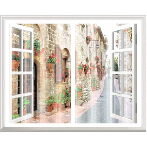 Moustiquaire Fenêtre Magnétique, Automatiquementfermé, Moustiquaire Porte sans Percer pour Couloirs, Blanc, (43x57inch)110x145cm (1/5)