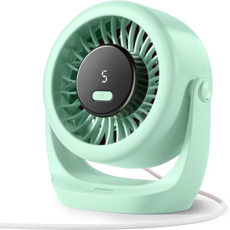 Ventilateur USB de Table, Puissant Jusqu'à 6 m/s, Affichage LED, 5 Vitesses, Rotation 360°, Mini Ventilateur Silencieux, Portable pour Maison, Bureau, Extérieur, Cuisine, Camping (1/5)