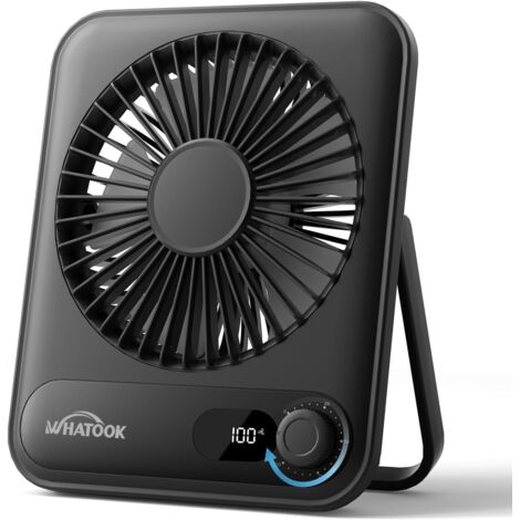 Ventilateur USB silencieux : régulateur en continu 1 à 100, batterie 2000 mAh avec affichage LED, mini ventilateur portable pour table, bureau, maison, chambre à coucher (noir) (1/5)