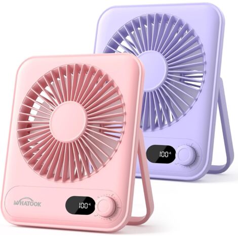 Lot de 2 mini ventilateurs USB : régulateur en continu 1 à 100, batterie 5000 mAh, avec charge rapide et affichage LED, mini ventilateur compact portable pour bureau, maison, camping, voyage (1/5)