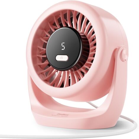 Ventilateur USB de Table, Puissant Jusqu'à 6 m/s, Affichage LED, 5 Vitesses, Rotation 360°, Mini Ventilateur Silencieux, Portable pour Maison, Bureau, Extérieur, Cuisine, Camping (1/5)