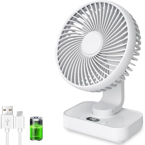 Ventilateur de table USB avec oscillation automatique, batterie 4500 mAh rechargeable, silencieux, 4 vitesses, écran numérique, charge rapide, portable pour maison, bureau, chambre, extérieur (1/5)