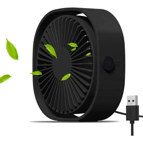 Ventilateur USB Mini Ventilateur Portable Silencieux Ventilateur Bureau 3 Vitesses Réglable Alimenté par USB, pour le Maison et Bureau (Noir) (1/5)