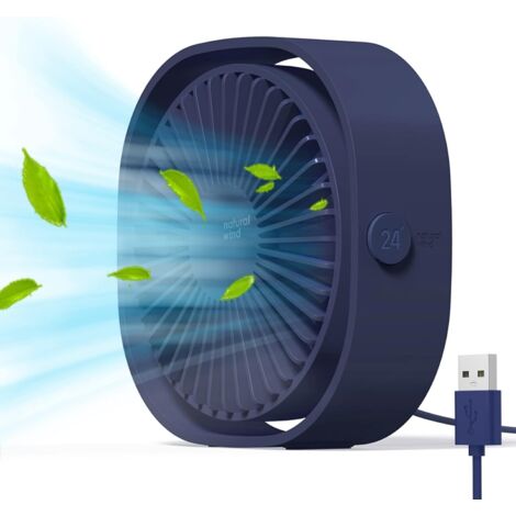 Mini ventilateur de bureau USB silencieux et portable alimenté par USB uniquement (sans batterie), 3 réglages de vitesse, pivotant à 360 °, pour la maison et les voyages (bleu foncé) (1/5)