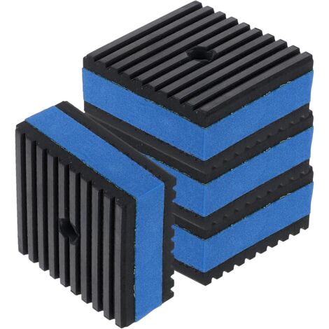 4 patins anti-vibrations pour machine à laver, 2" x 2" x 7/8" patins d'amortissement des vibrations, tapis en caoutchouc rainuré avec centre en EVA et trou pré-percé, Noir/Bleu (1/5)