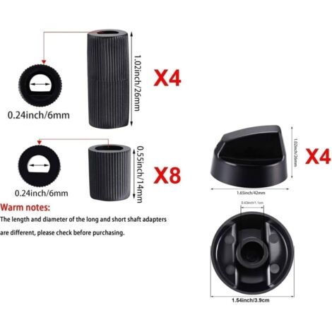 Adaptateur Cuisinière à gaz,Boutons de Commande Universels pour Four Cuisinière Plaque de Cuisson,4 Boutons Noirs + 12 Adaptateurs (6 mm),Compatible Camping-Car et Four Pizza (1/4)