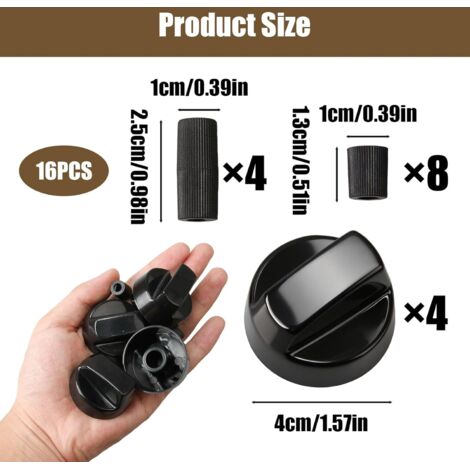 4 Pièces Bouton Plaque de Cuisson Rotatifs Universels Cuisiniere Boutons Gaziniere avec 12 Adaptateurs Boutons Gaziniere Compatible avec Marques de Four Presque Toutes les Plaques de Cuisson Noir
