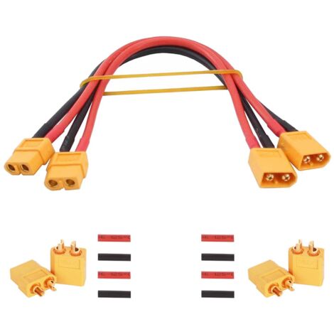 Lot de 2 XT60 Connecteur Mâle à Femelle avec Fil de 30cm 14AWG, Rallonges de Câble XT60 Mâle vers Femelle Connecteurs, 2 Paires XT60 Bullet Connectors Plugs avec Thermorétractable (1/5)