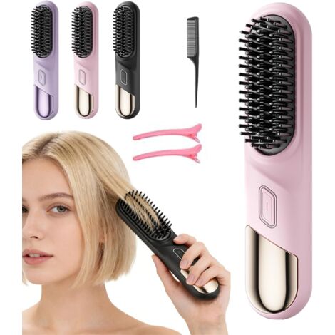 2026 Nouveau Brosse Coiffante Cheveux Court, Brosse Lissante Rechargeable Portable, RéGlage De La TempéRature En 4 éTapes, Chauffage Rapide 20s, Pour Coiffage Quotidien & Voyage (Rose)