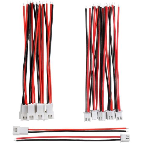 Lot de 10 paires de connecteurs mâles et femelles JST à 2 broches avec câble de 10 cm