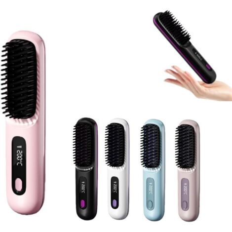 Brosse Cocoony pour Cheveux Courts Brosse Lissante Rechargeable Portable, Design Durable, avec Affichage LCD, Réglage de la température en 3 étapes,Pour Coiffage Quotidien & Voyage