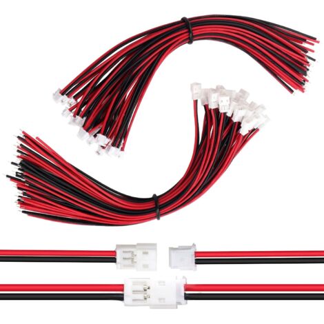 30 Paires JST 1.5 ZH 2 Pin Connecteur, JST ZH 2 Broches Connecteur Mâle et Femelle avec Câble Fil Électrique 150mm 26AWG (Rouge Noir)