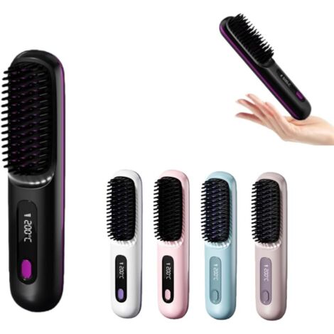 Brosse Cocoony pour Cheveux Courts Brosse Lissante Rechargeable Portable, Design Durable, avec Affichage LCD, Réglage de la température en 3 étapes,Pour Coiffage Quotidien & Voyage