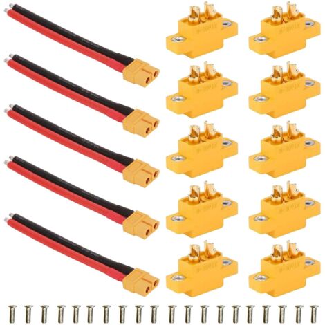 5 Pièces XT60 Connecteur Mâle avec Fil de 10cm 12AWG + 10 Pièces XT60E-M Connecteur (1/5)