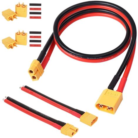 XT60 Connecteur Mâle à Femelle avec Fil de 50cm 12AWG, 1 Paire Rallonges de Câble XT60 Mâle vers Femelle Connecteurs avec Fil de 10cm, 2 Paires XT60 Bullet Connectors Plugs