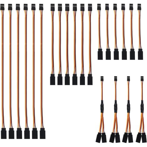 22Pièces Style Servo Extension,Servo Y Harnais,JR Rallonge Servo RC,3 broches mâle vers femelle Broches Câble D'extension pour Aéronef Télécommandé (100/150/300m/1 à 2 Y câbles répartiteurs) (1/5)