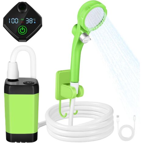 Camping Douche Portable, Kit Douche de Camping, Pompe de Douche Rechargeable de 6000 mAh avec écran Intelligent de la Température et Puissance, pour Camping, Randonnée, Nettoyage de la Voiture (1/5)