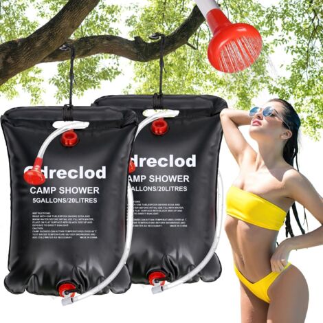 Lot 2 PCS Douche Solaire, 20L Sac de Douche Solaire Camping Pliable Sac de Douche Camping Portable Solaire Chauffe Sac de Douche de Sport Camping Randonée (1/5)