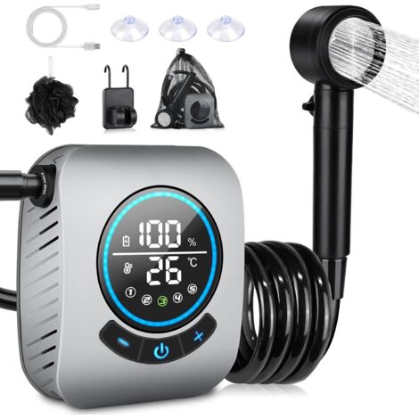 Douche Camping,Douche Portable,Kit Douche de Camping,Pompe de Douche Électrique Rechargeable,avec Afficheur Intelligent et Pomme de Douche 4 Modes pour Extérieure,Camping,Animaux (1/5)