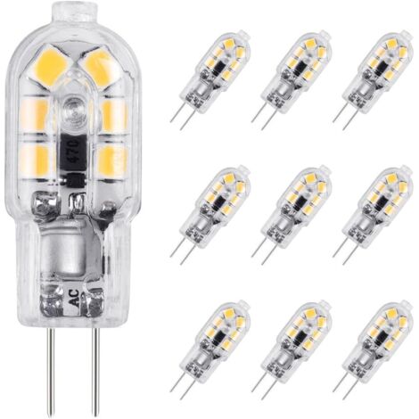 G4 LED Ampoule,10-Pack 20W Ampoules Halogènes Équivalentes,Ampoule LED G4 2W Économie Pour Les Ampoules de Hotte,AC/DC 12V 180LM 3000K (1/5)