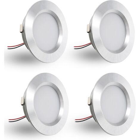 Spot LED Encastrable,Spot led 12V Dimmable,3W spot encastrable extra Plat 14mm, IP44 spot salle de bain Trou 55mm,spots de plafond pour camping-car cuisine,Lot de 4 (Argenté Blanc Chaud 3000k)