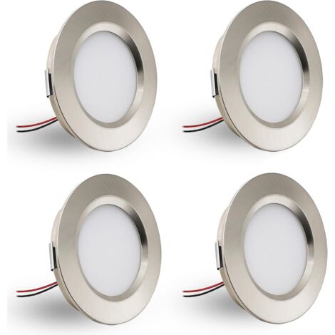 Spot LED Encastrable,Spot led 12V Dimmable,3W spot encastrable extra Plat 14mm, IP44 spot salle de bain Trou 55mm,spots de plafond pour camping-car cuisine,Lot de 4 (Nickel Blanc Chaud 3000k)