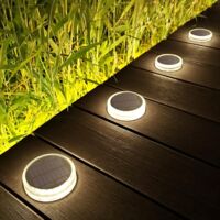 Outdoor Solar Lights, 4 Pack 30LM Solar Ground Lights IP68 Waterproof Solar Garden Lights Auto On/Off Solar Lighting for Stairs Paths Driveway Patio Deck, Natural White 4000K Round