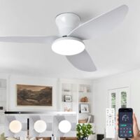 Ventilateur De Plafond Silencieux Avec Lumiere Et Telecommande, Lustre Avec Ventilateur 3 Pales, Dimmable, DC Motor, 6 Vitesses, Ventilo Plafond Moderne LED Pour Salon, Bureau, Chambre-White100CM