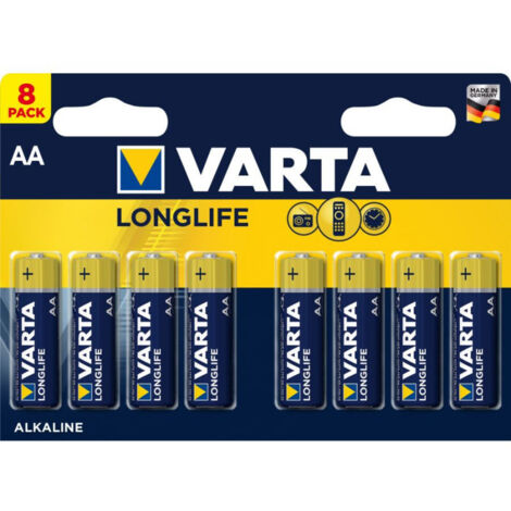 Batterie Alcaline VARTA, Mignon, AA, LR06, 1.5V, Longlife, 8 pièces