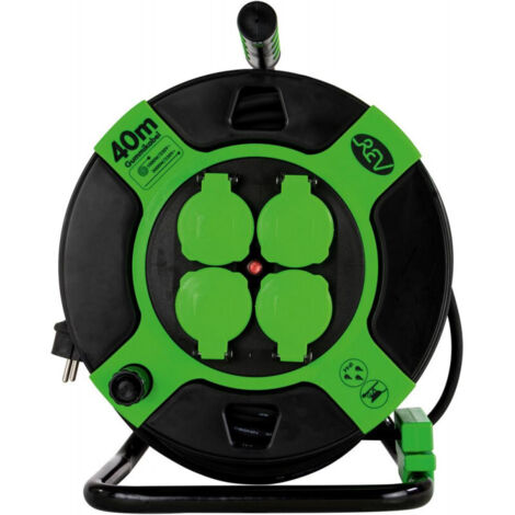 Enrouleur de câble 40m 4-sorties IP 44 plastique H05RR-F3G noir vert (1/5)