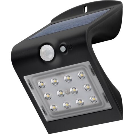 Applique Murale Solaire LED avec Détecteur de Mouvement, 1,5 W, Noir, solution d’éclairage blanc neutre pour les entrées, les abris d'auto, la terrasse et les escaliers. (1/5)