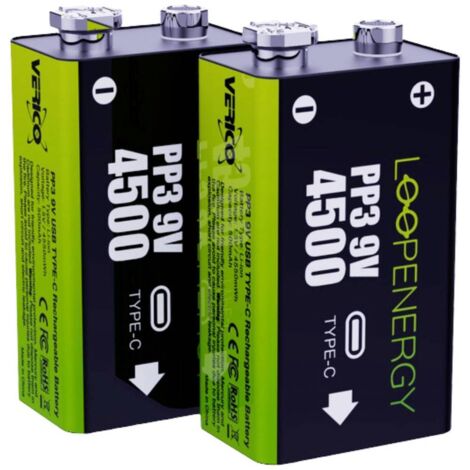 Batterie Li-ion VERICO LoopEnergy 9 V-Bloc, 500mAh, paquet de 2