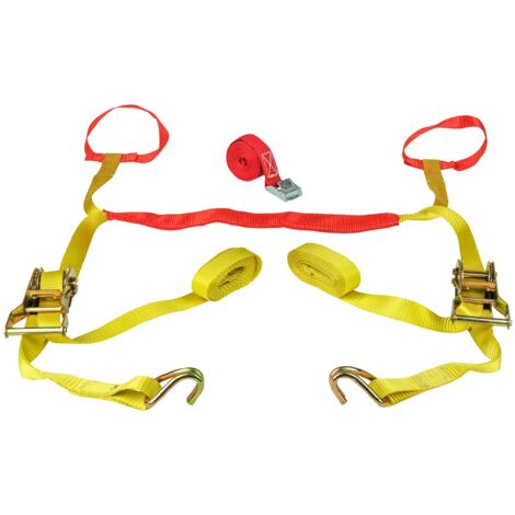Jeu de sangles à moto 2,5 m x 25 mm – Charge maximale 1300 kg – Matériau polyester – Système d'arrimage avec cliquets – LAS