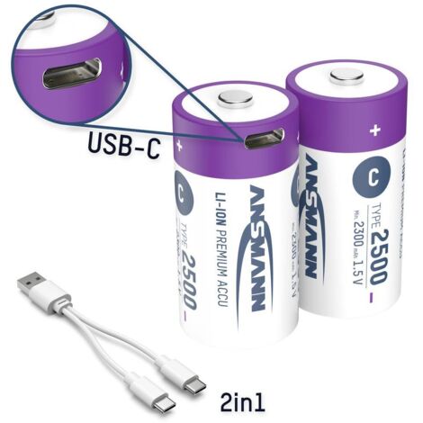 ANSMANN Batterie Baby-C Li-Ion, type 2500 (min. 2300mAh), 2 pièces